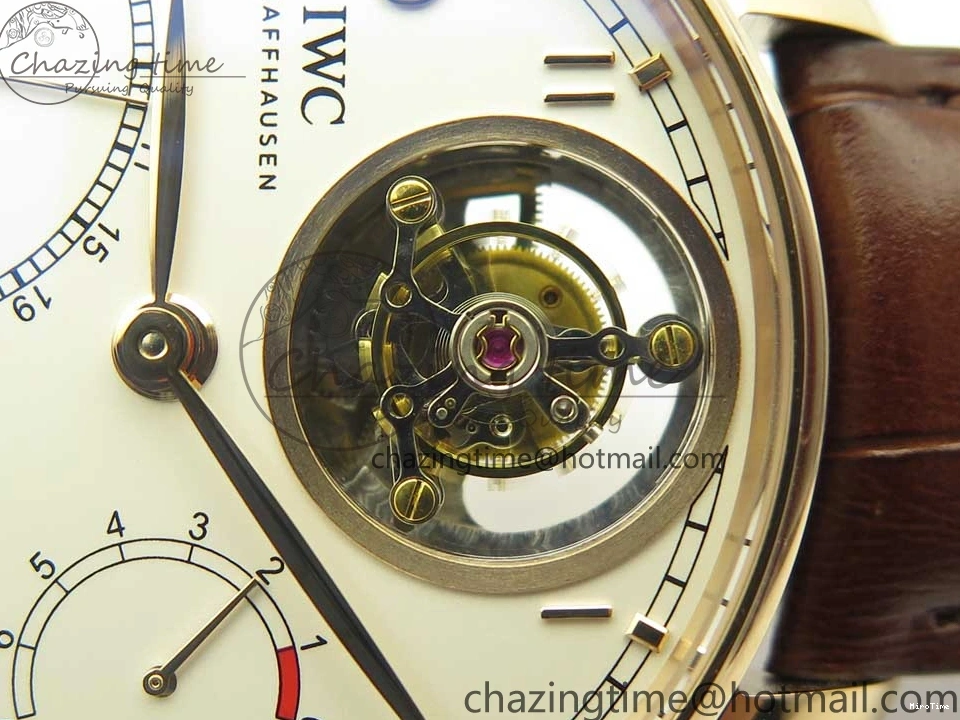 MIROTIME 0223 Portuguese Tourbillon IW504602 RG ZF Best Edition White Dial on Brown Leather Strap Stretchable 7178